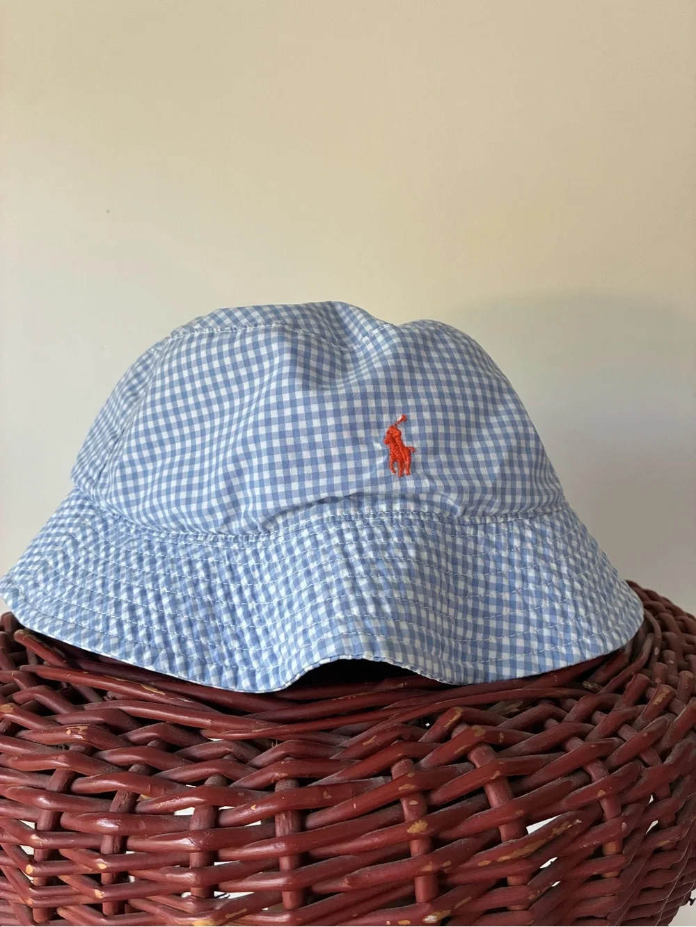 Ralph Lauren Bucket Hat Large / XL Gingham Print Blue and Orange Polo